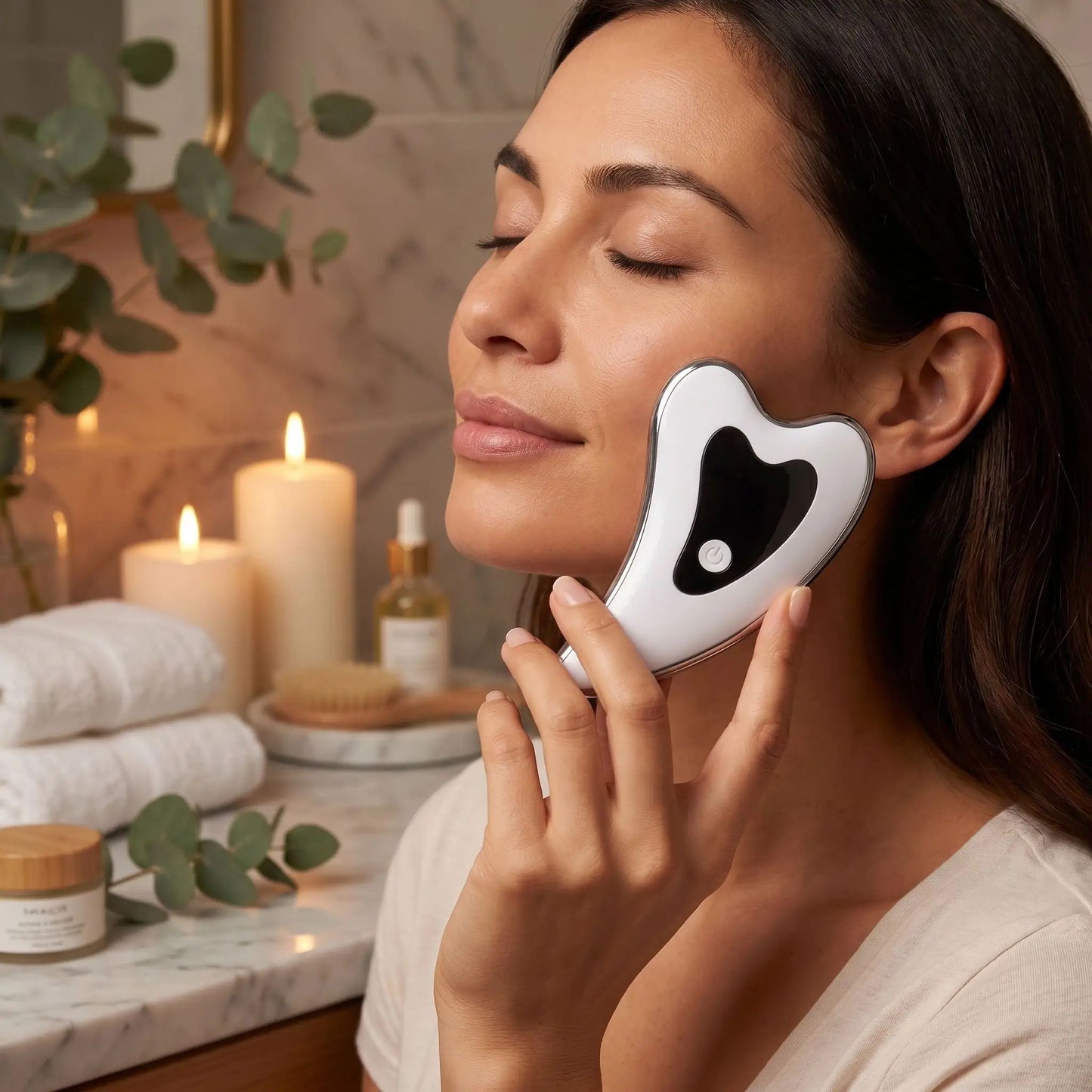 gua sha electrique visage femme teint lumineux