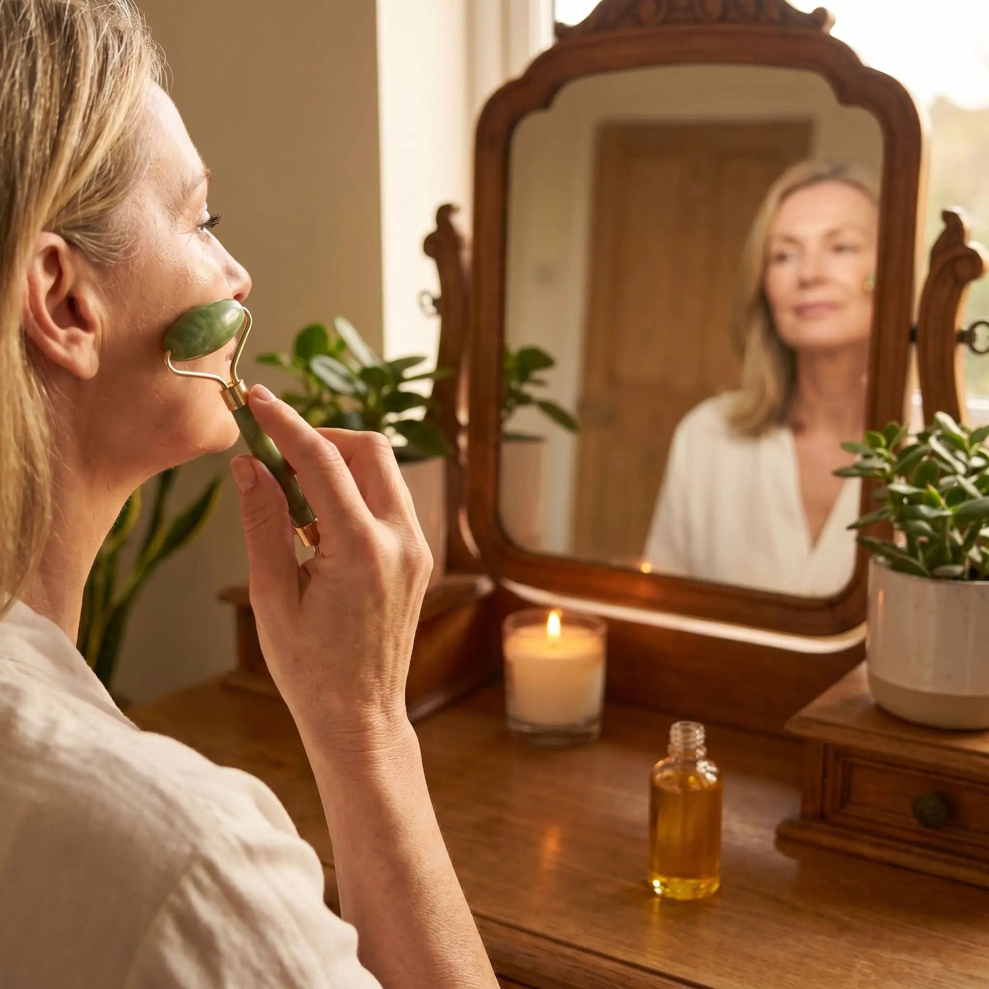 gua sha rouleau femme cinquante ans teint lumineux