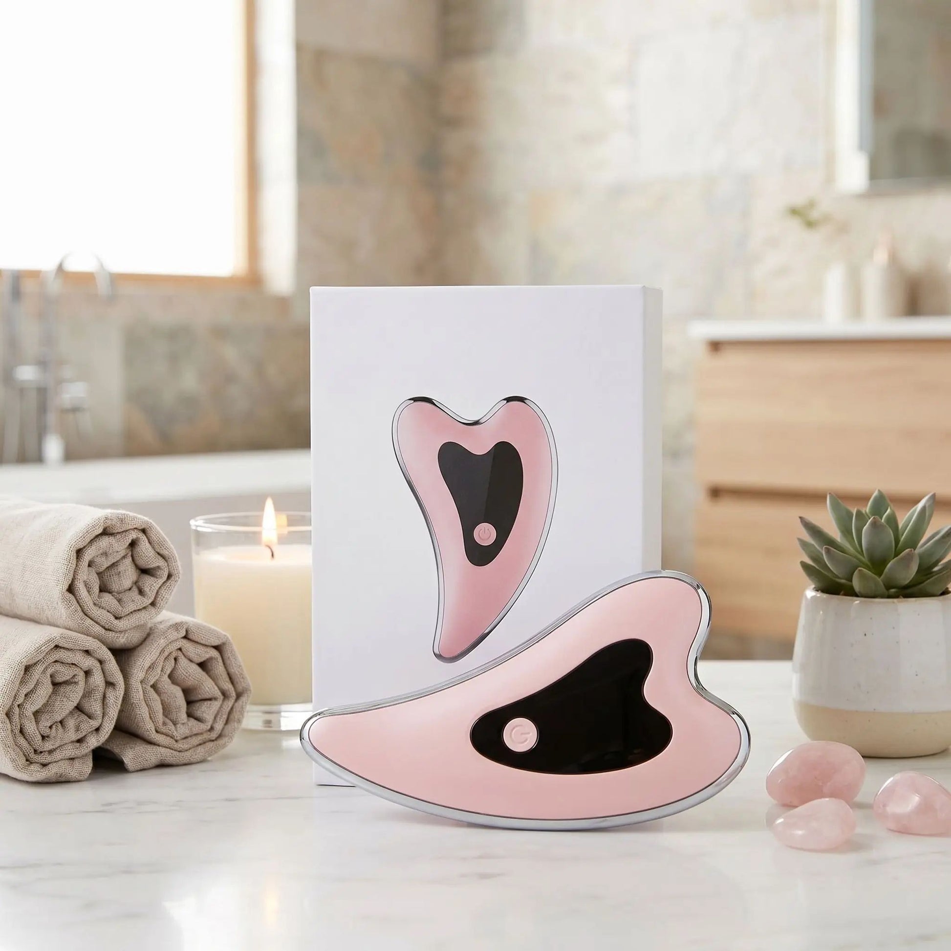 gua sha visage electrique rose vibrations peau lisse