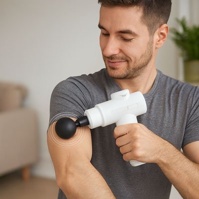 pistolet de massage homme biceps detente musculaire