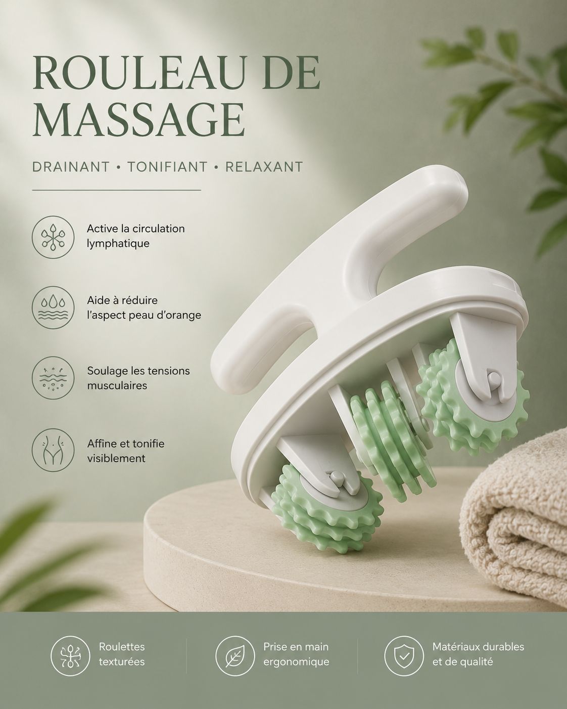 rouleau de massage drainant tonifiant relaxant
