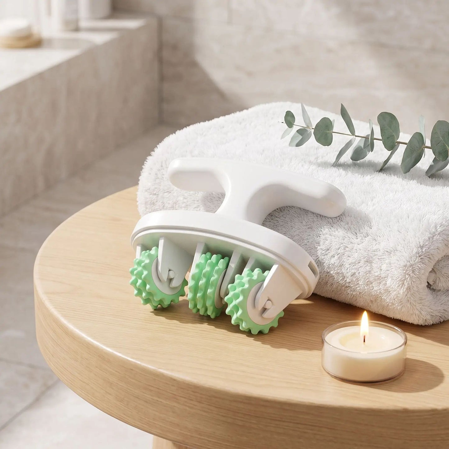 rouleau de massage vert et blanc relaxant drainant tonifiant
