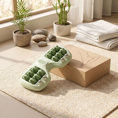 rouleau de massage vert pieds detente plantaire soulagement